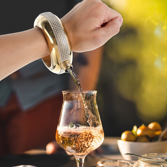 Bracelet Flask for Women, 3.5oz Stainless Steel Bangle Hidden Flask with Rhinestone Lid — Wearable Portable Liquor Flask for Parties, Concerts & Festivals | Purple, Gold, Silver