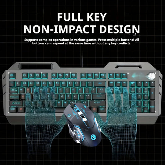 LED Backlit Wired Gaming Keyboard 104 Keys Full Size – Quiet Ergonomic Design, Adjustable Volume Knob, USB Powered, Compatible with Desktop and Laptop Computers, Office and Home Use