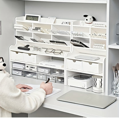 6-Layer Desktop Storage Rack Desk Organizer with File Holder Pen Holder Space-Saving Office Organizer Matte White PVC Stationery Cosmetics Dormitory Bookshelf Partition Box Multiple Sizes