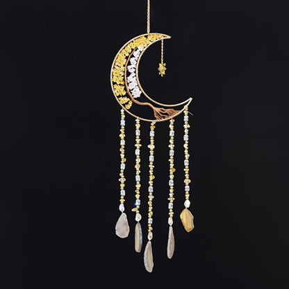 Dreamcatcher Moon Suncatcher Wall Hanging – Handmade Boho Wind Chime Pendant for Indoor Outdoor Garden, Courtyard & Party Decor – Christmas & Birthday Gift