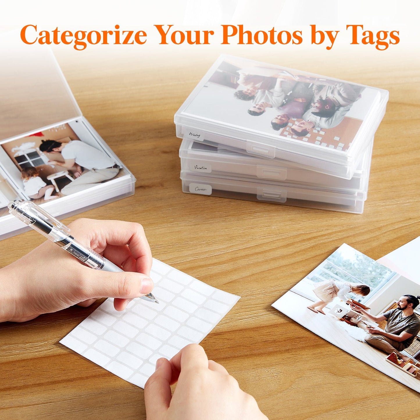 Photo Storage Box with 14 or 18 Inner Keeper Cases in Clear, Black or Multicolor Configurations