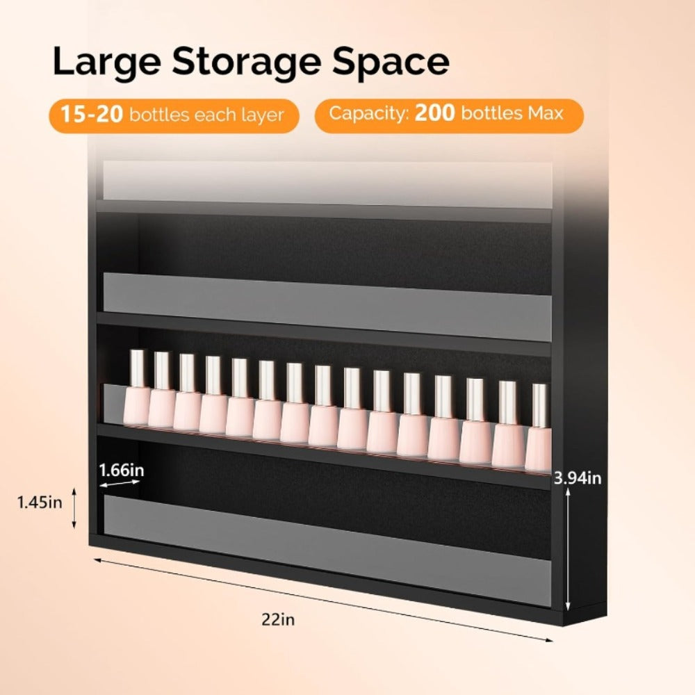 Nail Polish Rack Wall Mount Organizer 6-Tier & 10-Tier with Acrylic Baffle – Salon Display Shelf for Nail Polish Storage, Home Nail Studio & Spa, Black White Pink