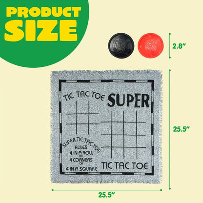 Three-in-One Giant Checkers and Tic-Tac-Toe Game with Reversible 25.5-Inch Mat and 24 Chips