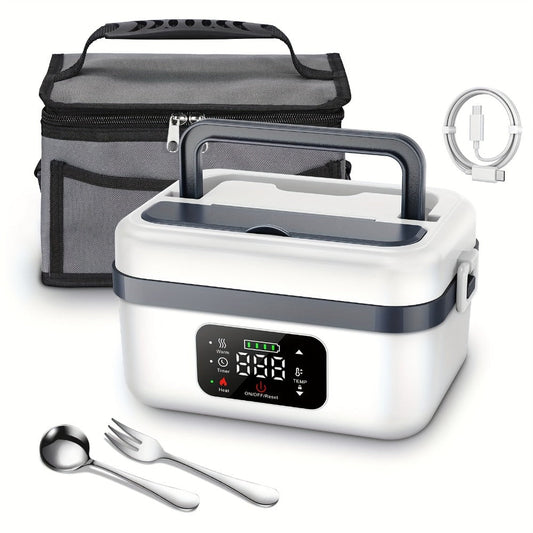 Heated Lunch Box, 8000mAh Battery-Powered 60W Food Warmer with 1L Stainless Steel Inner Container