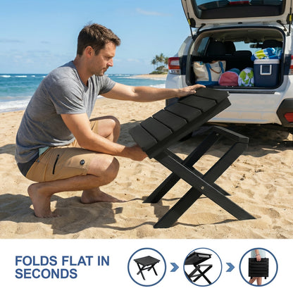 Collapsible Outdoor Side Table with Slatted Square Top and X-Frame in Brown, Gray, Blue, White or Black