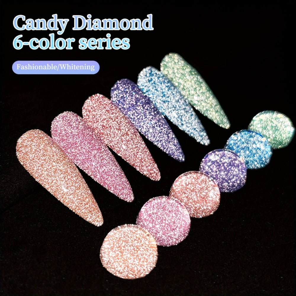 Gel Nail Polish Set with XEIJAYI Label, 6 Crushed Starlight Glitter Colors in 0.51oz Bottles