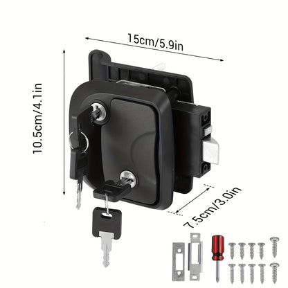 RV Door Lock Replacement – Travel Trailer Entry Door Lock with Deadbolt, Fits 2-3/4" x 3-3/4" Hole, 1-1/4" to 1-1/2" Door Thickness, Zinc Alloy, Includes 4 Keys, Compatible with Cargo & Horse Trailers