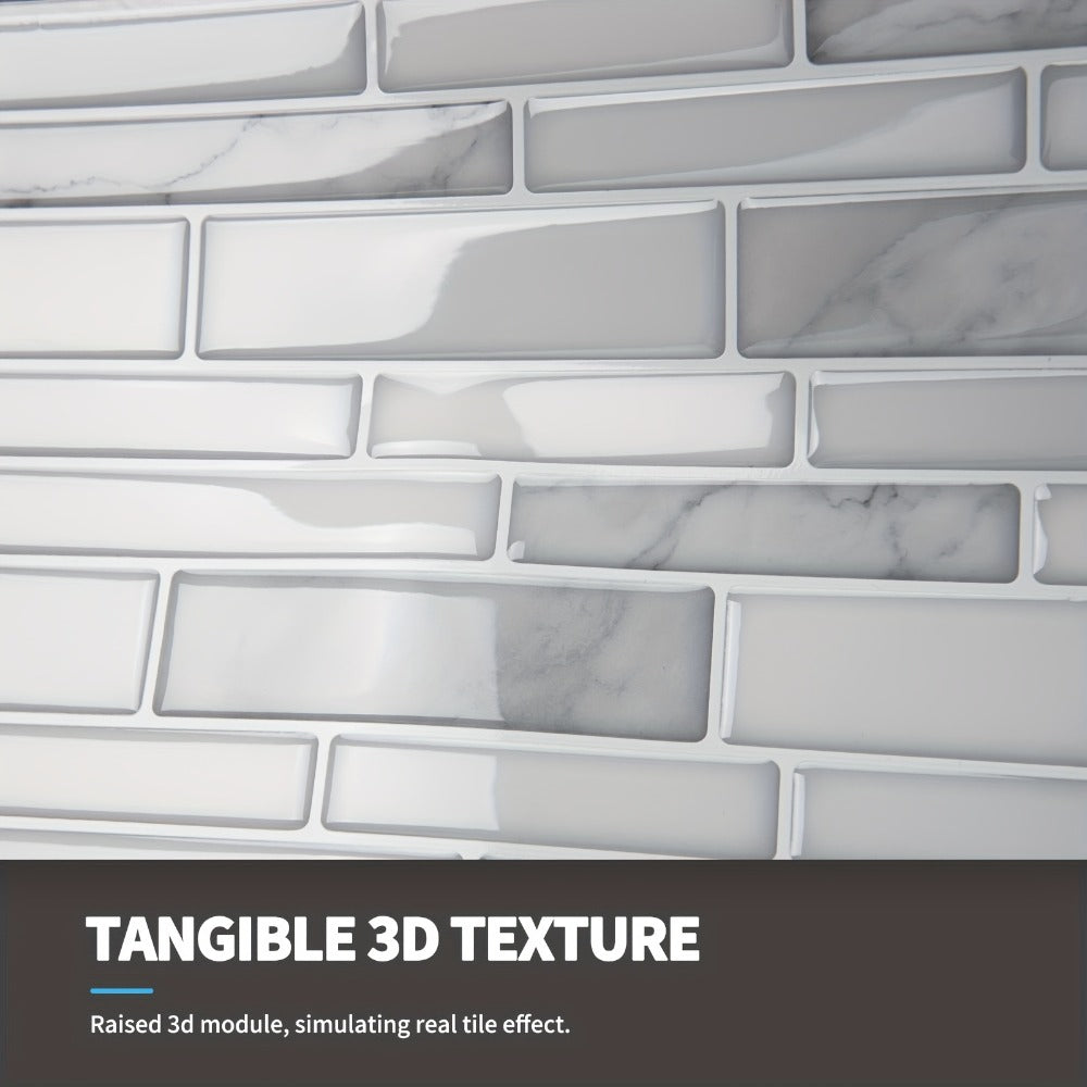 Ten-Sheet White Marble Subway-Pattern Peel-and-Stick Backsplash Wall Tile Set with 30 x 18 cm Panels