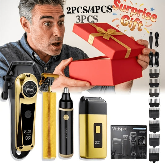 3-in-1 Grooming Kit for Men — Electric Hair Clipper, Nose Hair Trimmer & Shaver Set, USB Rechargeable Lithium Battery Cordless, 2 3 4-Piece Options, Black & Golden, Gift for Husband Boyfriend Father