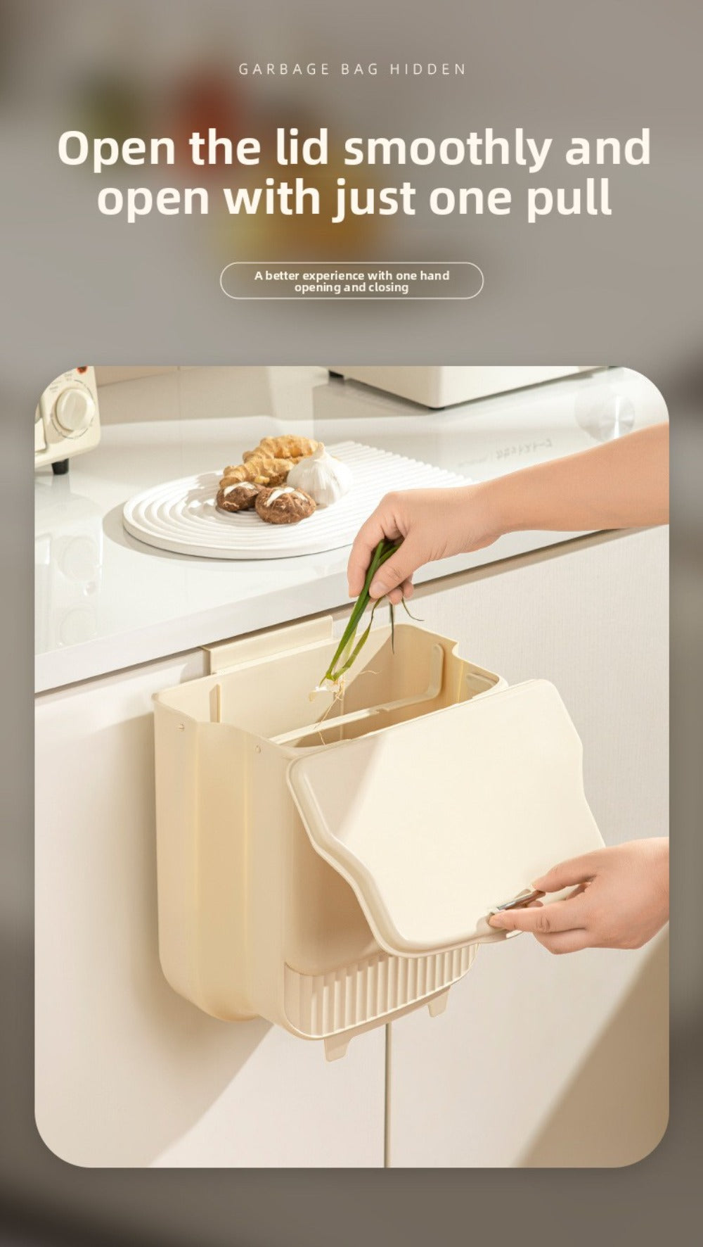 Collapsible 1.85-Gallon Trash Can with Lid for Wall Mount, Cabinet Door Hanging or Floor Placement