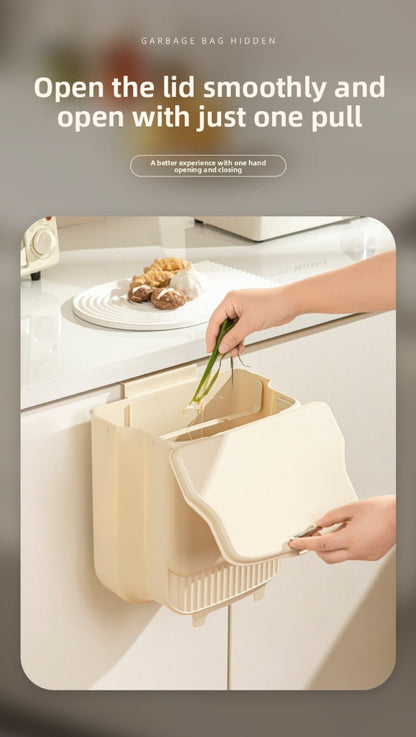 Collapsible 1.85-Gallon Trash Can with Lid for Wall Mount, Cabinet Door Hanging or Floor Placement