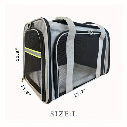 Compact Soft-Sided Pet Carrier with Mesh Panels, Shoulder Strap and Four Pink, Black or Grey Options
