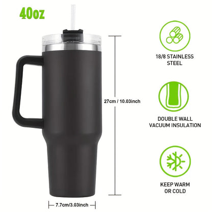 40 oz Insulated Stainless Steel Tumbler with Handle and Straw Lid in 15 Checkout Color Options
