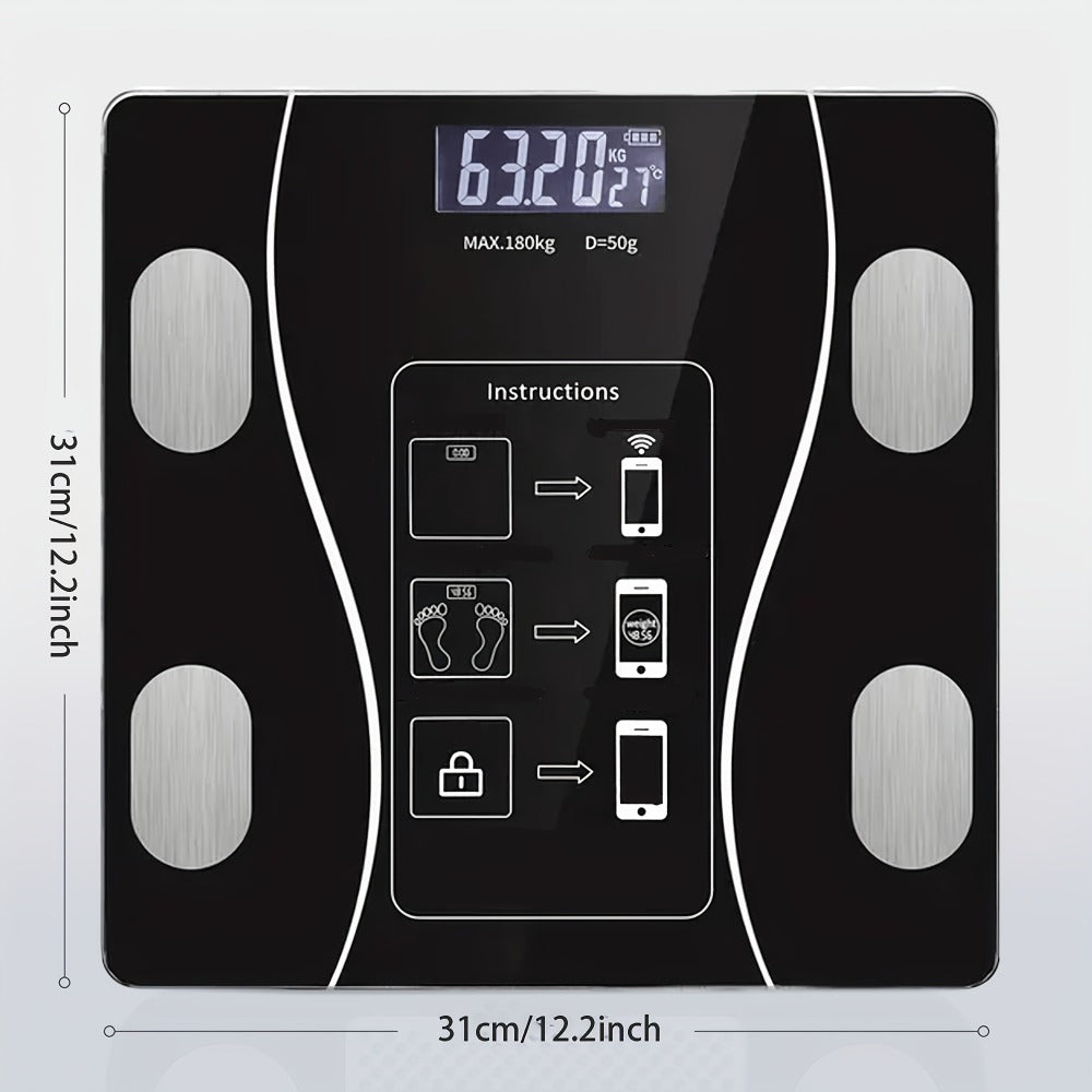 Black Glass Digital Bathroom Scale with Four Electrode Pads, Blue Display and Four Style Options