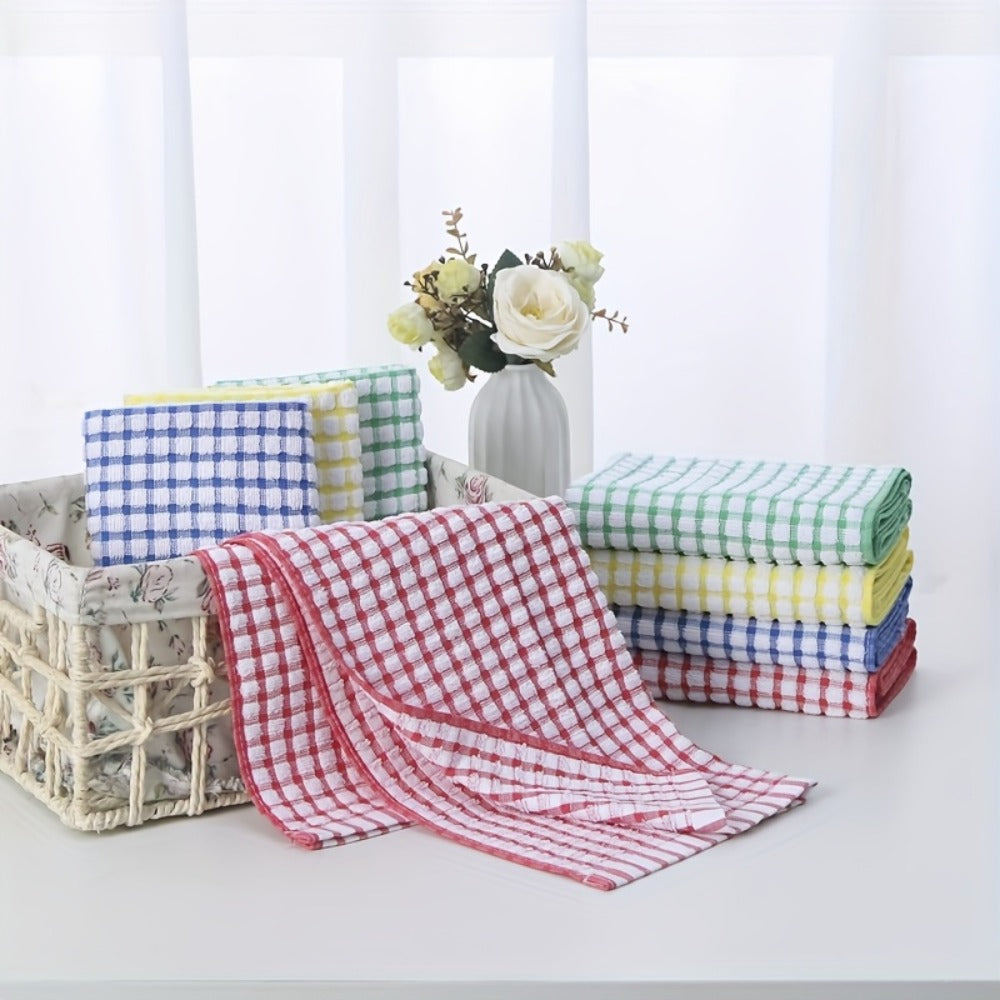 Checked Polyester Cleaning Cloth Set in Eight- or Twenty-Four-Piece Packs with Six Assorted Colors