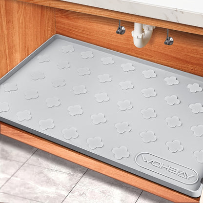 Under Sink Mat Waterproof Silicone 34" x 22" Undersink Drip Tray Liner for Kitchen Bathroom Cabinet, Holds 2 Gallons, Non-Toxic Durable Cabinet Protector with Raised Edges Four-Leaf Clover Pattern