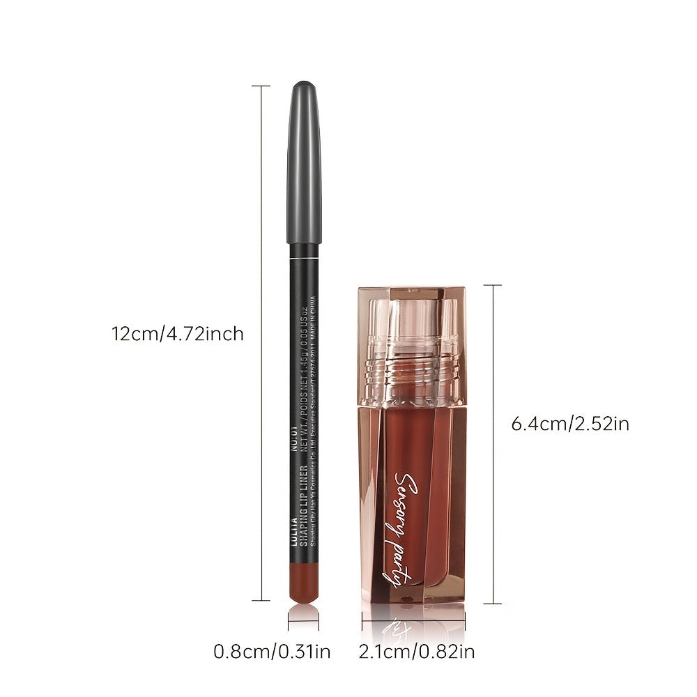 Lip Gloss Lip Liner Set Hydrating Water-Gloss Dewy Finish - 3D Precision Contour Matte Liner, for Makeup, Travel and Everyday Vanity Use