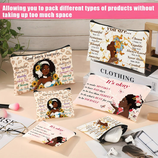 Makeup Bag – African American Makeup Bag 12-Pack Bulk Gift Set Inspirational African Queen Zipper Travel Cosmetic Pouch Toiletry…