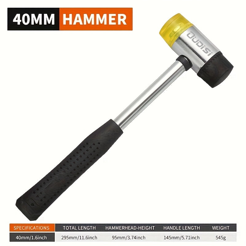Double-Head Soft-Face Mallet with Steel Handle, Rubber Grip and Four Replaceable Head Sizes