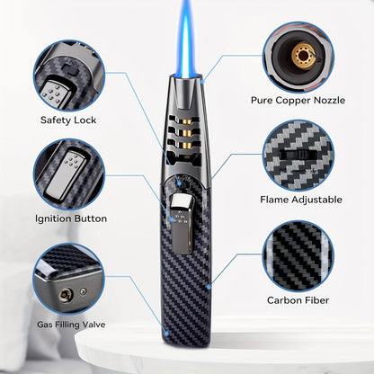 Kitchen Torch Lighter Carbon Fiber Windproof, Adjustable High-Temperature Flame with Safety Lock