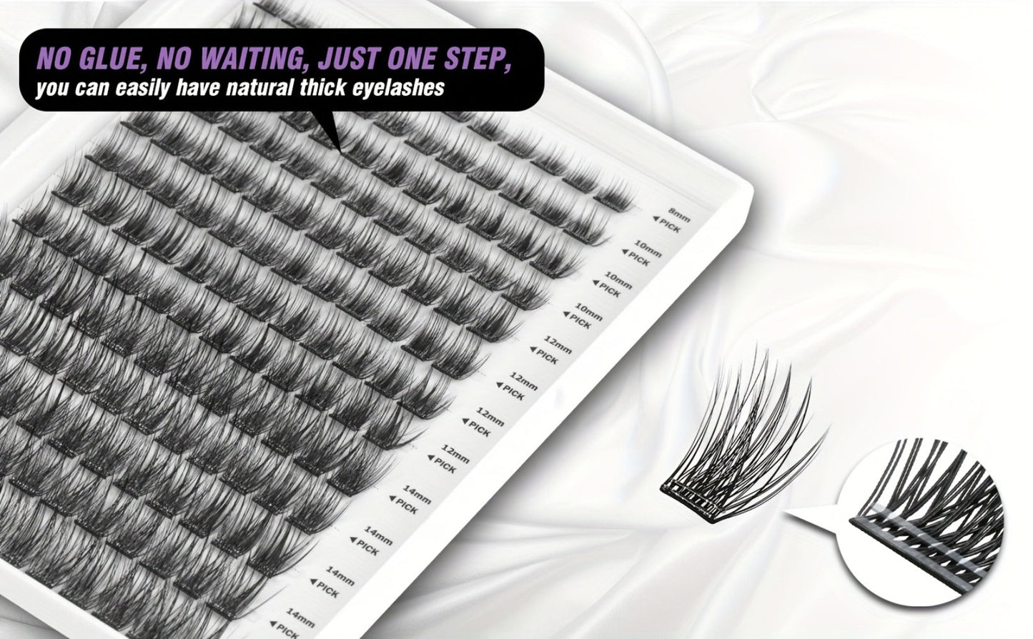 156-Piece Mixed Self-Adhesive Lash Cluster Tray with Black Tweezers and Spoolie Brush in Mixed Style