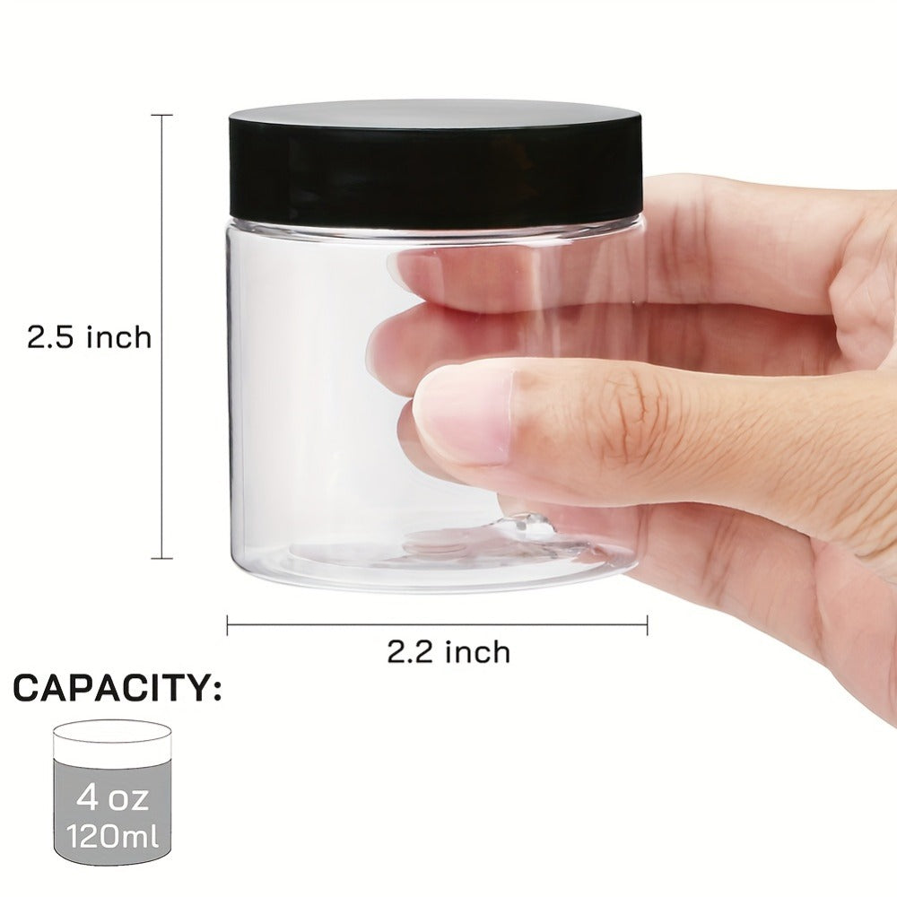 Food Storage Containers Twelve-Piece 4 oz Clear PET Jar Set with Screw-Top Gasket Lids for Hand Washing