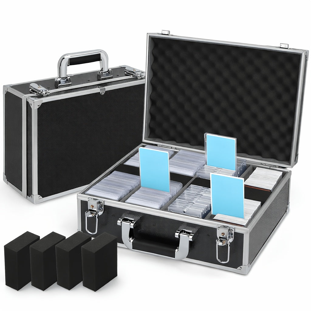 Aluminum Trading Card Storage Case with Key Lock and Three Interior Layout Options for Graded Slabs