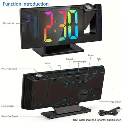 Digital Alarm Clock with LED Mirror Screen Projection Clock for Ceiling Wall Temperature Date Display Bedroom Desk Clock Large Display Home Office Bedside Clock Black