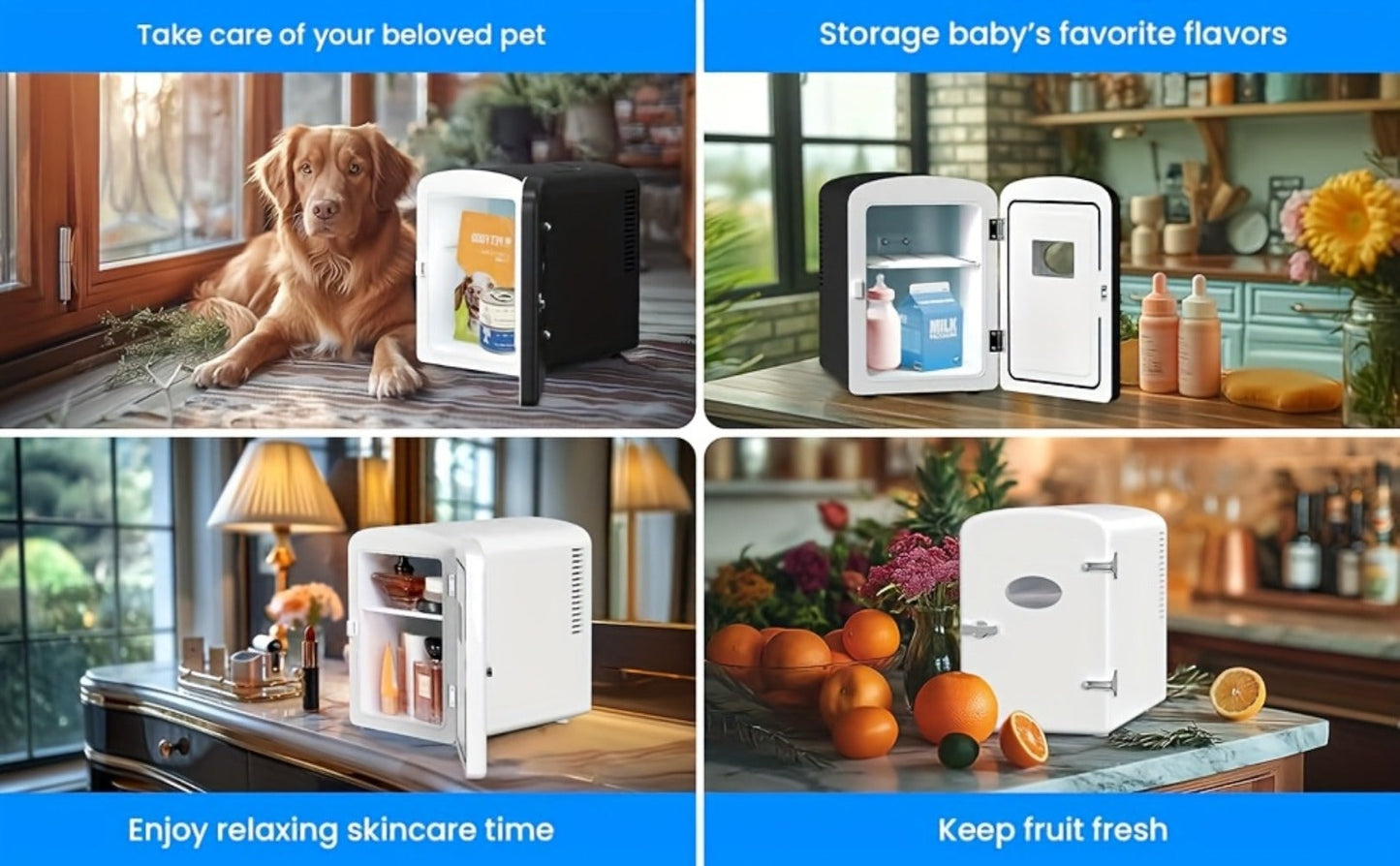 Mini Fridge Portable Cooler & Warmer 9-Can 1.59 Gal with Window – Compact Skincare Refrigerator & Beverage Cooler with Cooling and Heating Function for Bedroom Office Car Travel Dorm Room