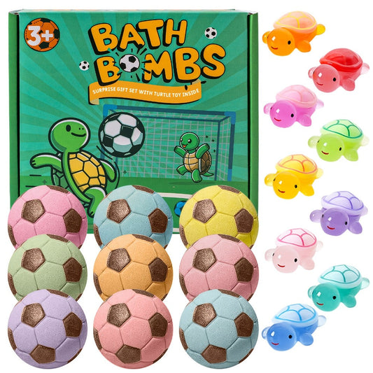Soccer Ball Bath Bombs Gift Set 9 Pcs with Surprise Toys Inside - Lavender Scent Handmade Fizzy Bath Balls, Fun Spa Gift for Kids Boys Girls Soccer Fans, Birthday & Holiday Party Favor