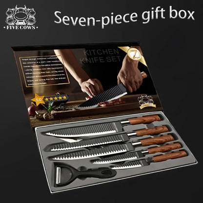 Kitchen Knife Set 6- or 7-Piece High-Carbon Stainless Steel with Wood Handles, Shears and Peeler