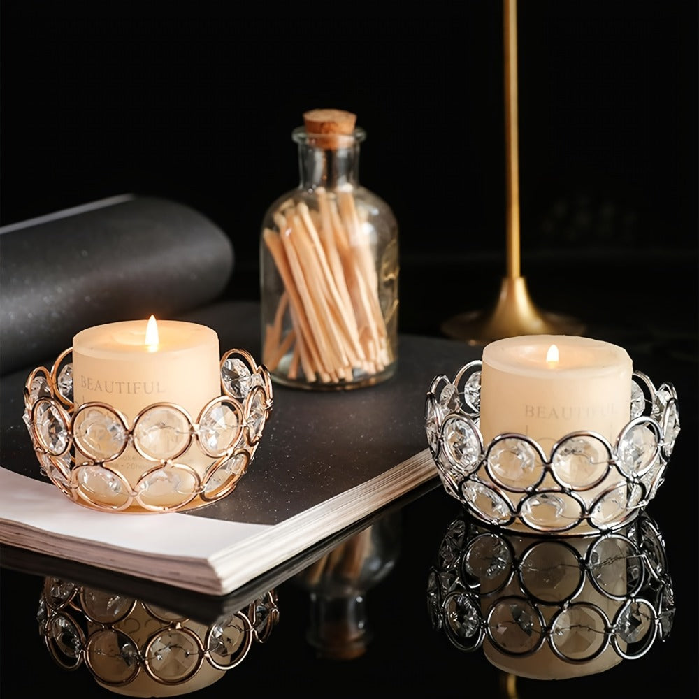 Candle Holder Set 20-Piece Tealight Cups with Openwork Crystal-Look Frames in Gold or Silver Finish
