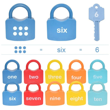 Ten-Piece Number Lock and Key Matching Set with Color-Coded Locks for Counting One Through Ten
