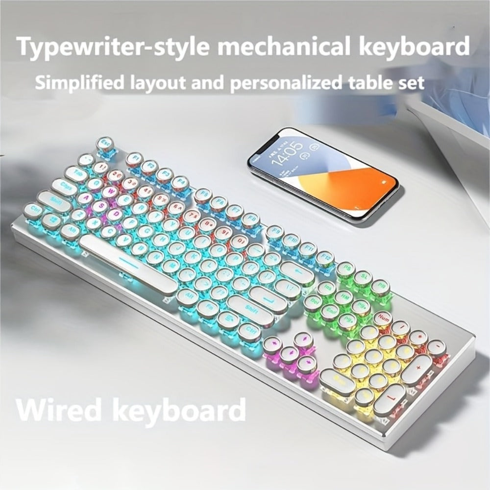 Steampunk Typewriter Mechanical Keyboard with Blue Switches – Retro Old-Fashioned USB Wired Gaming & Office Keyboard for Desktop Laptop PC Windows, Unique Aesthetic Gift for Gamers & Typists
