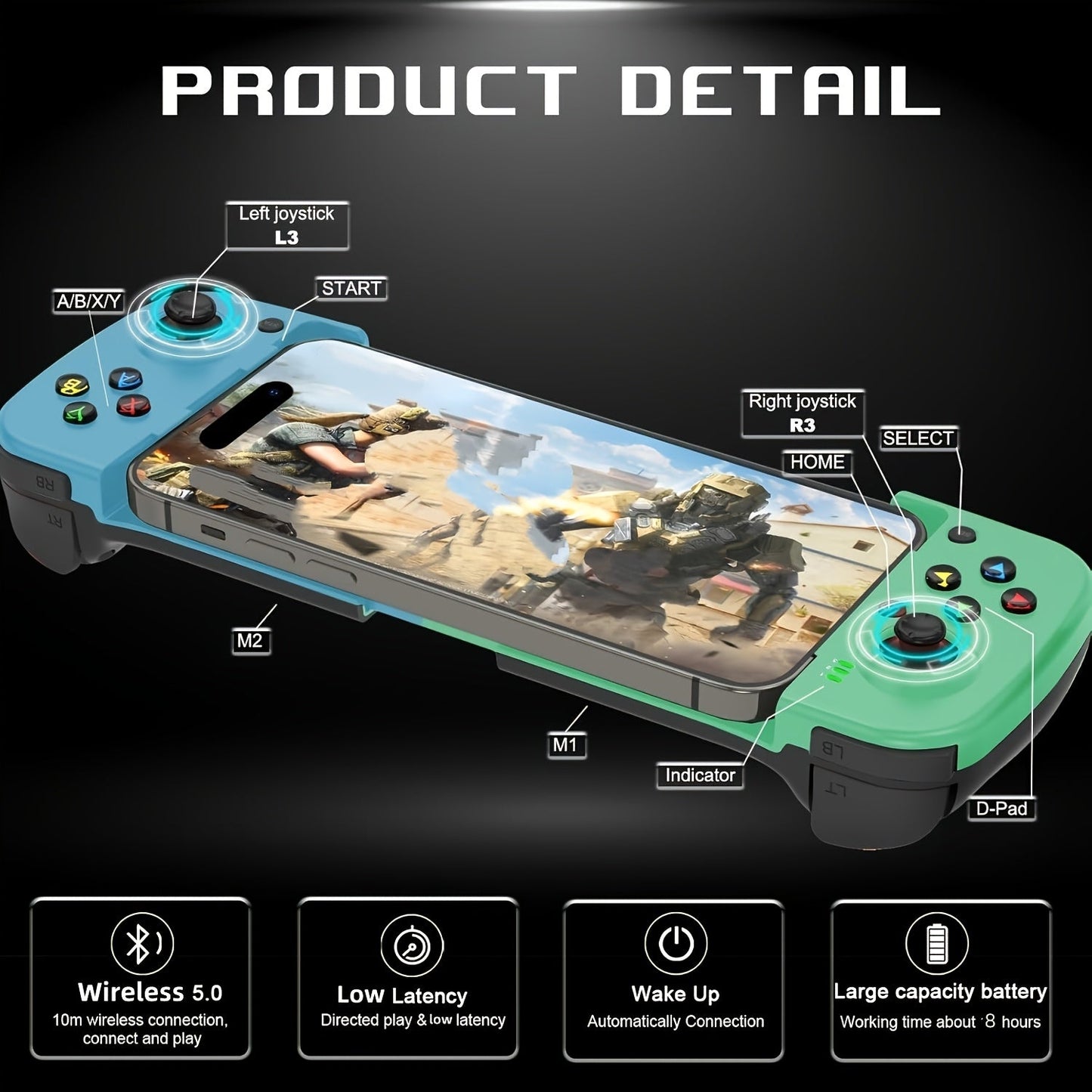Bluetooth Wireless Gamepad Controller for iPhone Android PC Tablet Steam Deck – Rechargeable, Ergonomic Design, Multiple Colors, Compatible with PUBG COD Mobile Genshin Impact