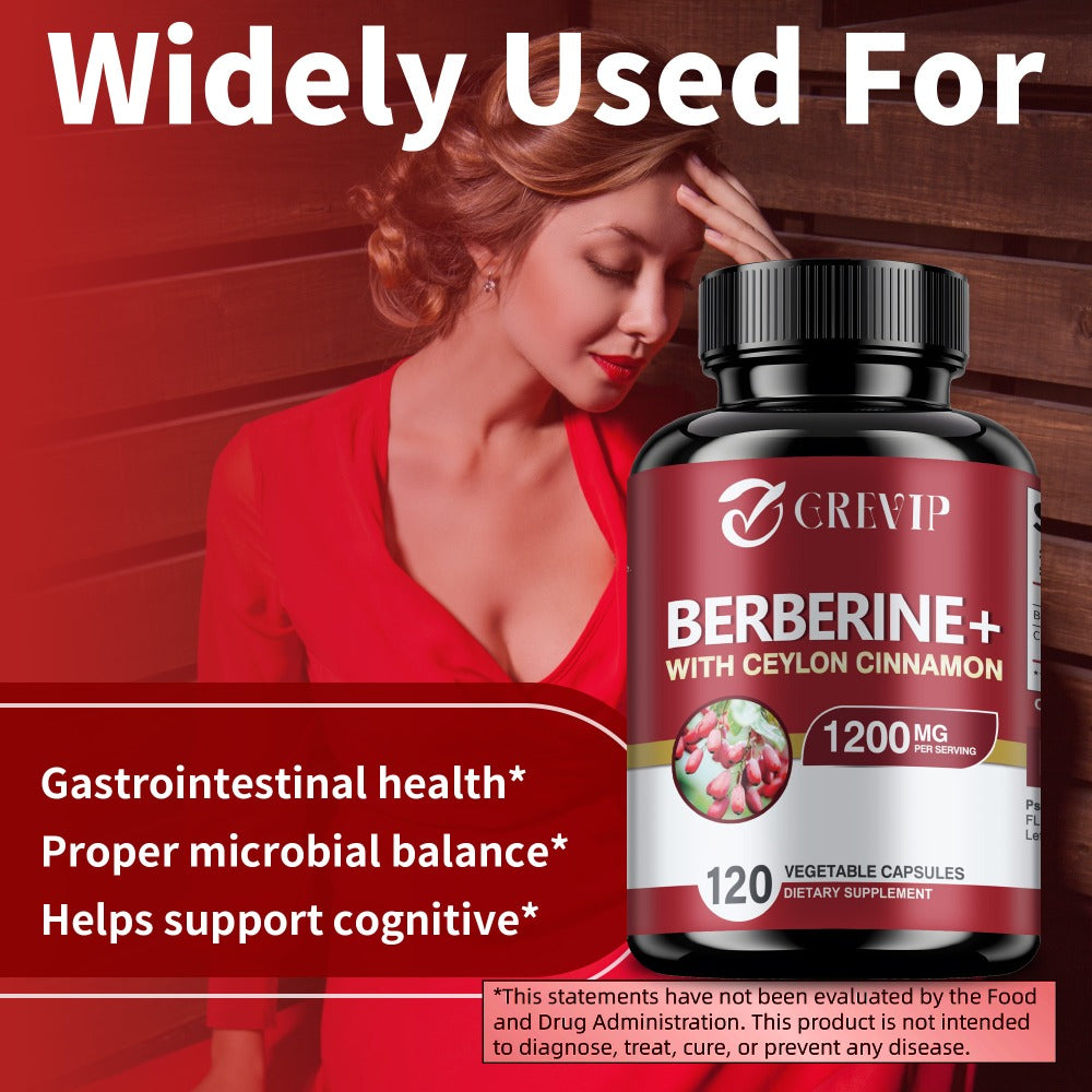 Dietary Supplement Berberine HCl and Ceylon Cinnamon Capsules, 120 Count with Multi-Bottle Options