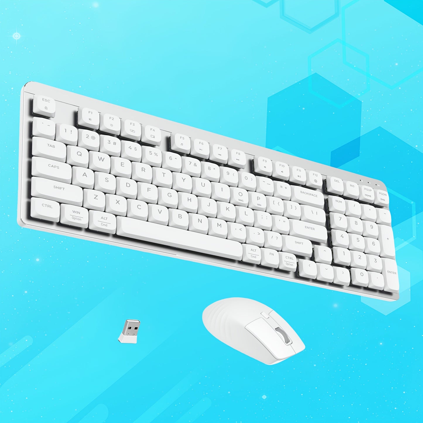 Wireless Keyboard and Mouse Combo 98 Keys Full Size – 2.4GHz, Mechanical Feel, Quiet Keys, Ergonomic Design for PC, Mac, Laptop, Office & Gaming | 3 Color Options