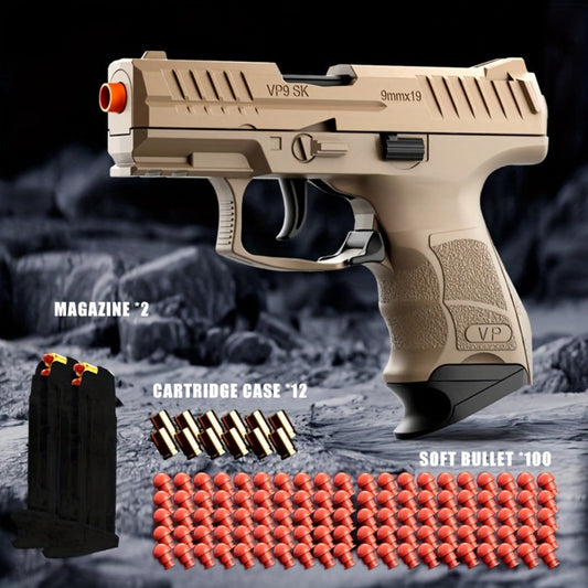 VP9 Soft Bullet Toy Gun Pistol with Shell Ejecting System – Upgraded Semi-Auto Foam Blaster for Boys, Outdoor Shooting Game, Birthday Gift for Kids Ages 6+
