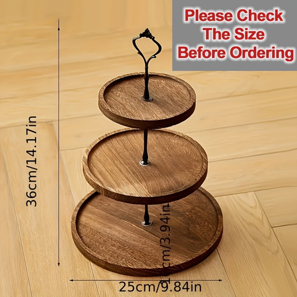 Three-Tier Wooden Cupcake Stand in Light Brown, Dark Brown or White for Dessert and Party Displays
