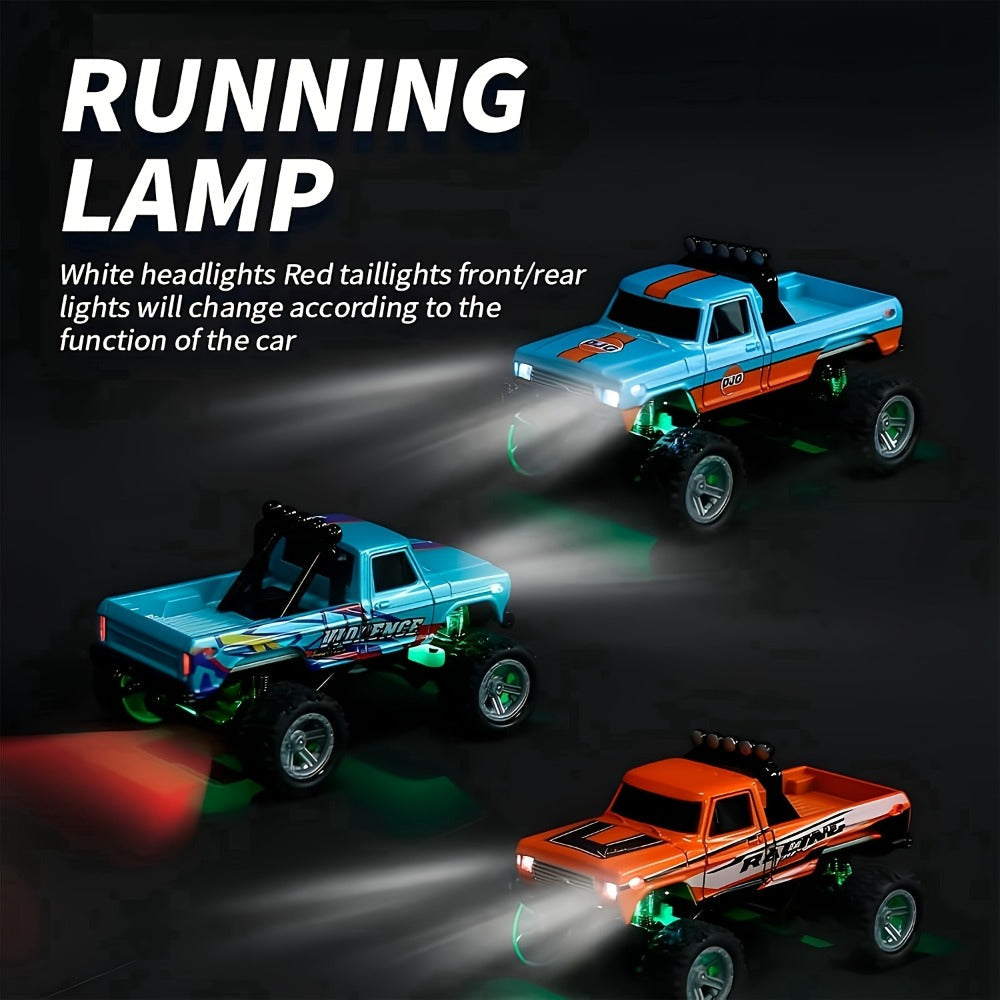 Remote Control Car, 1:64 Scale Alloy Mini Off-Road Truck with 2.4GHz Control, Shock Suspension, Running Lights and Five Colors