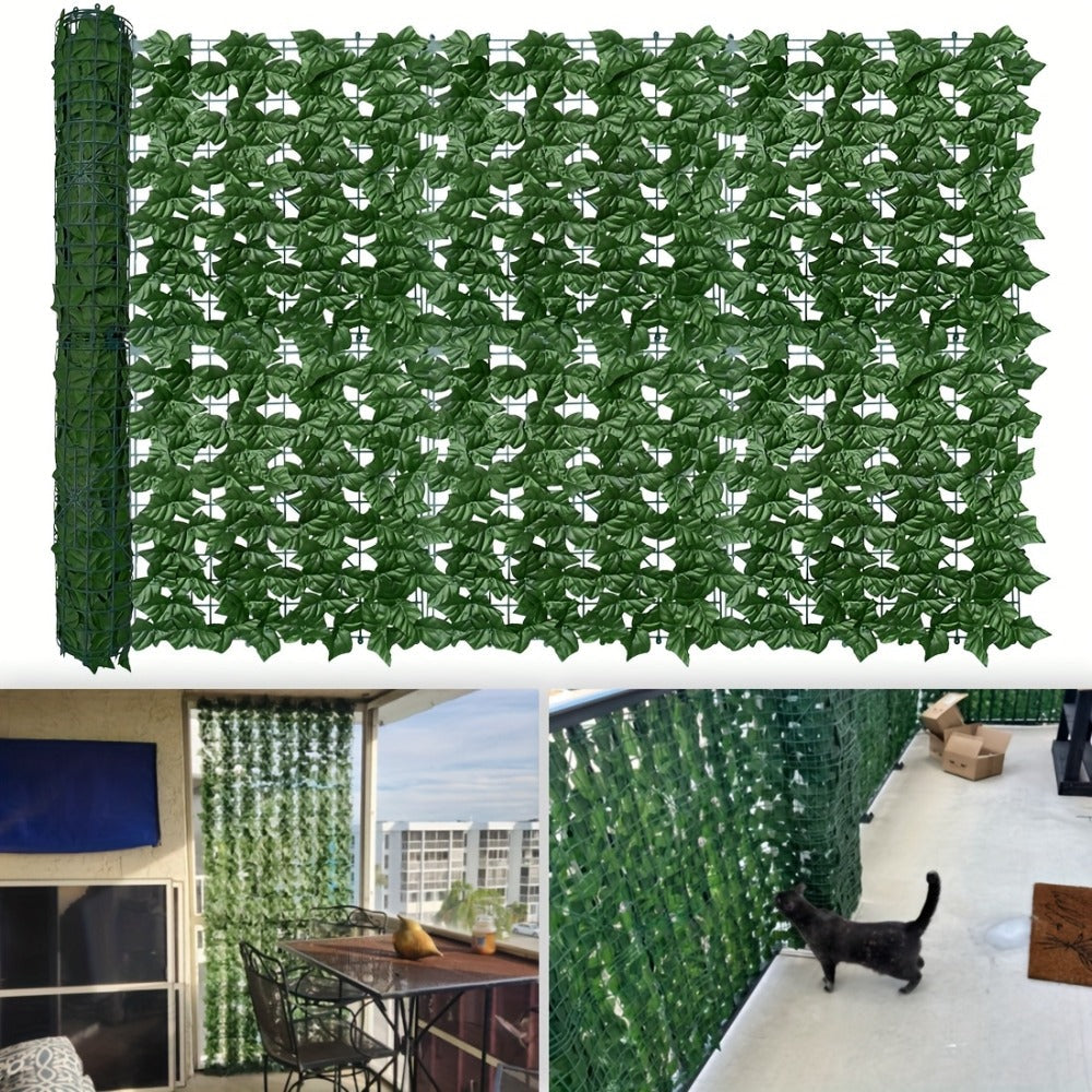 Artificial Ivy Privacy Fence Screen in 13 Size Options with Cuttable Green Leaf Panels for Patio or Balcony