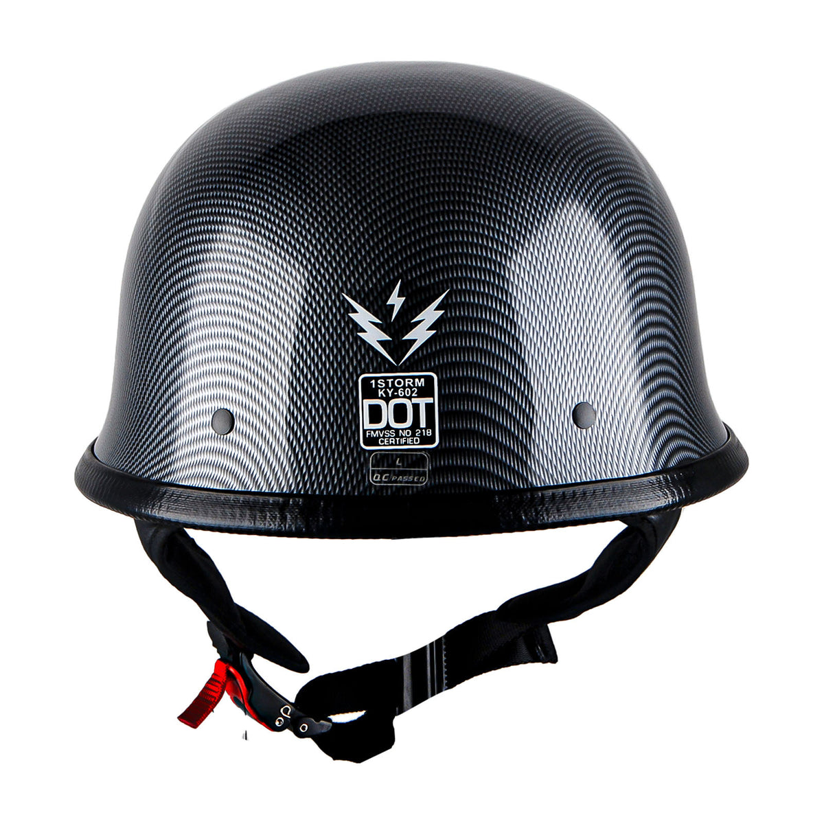 German Style Motorcycle Half Face Helmet – Novelty Skull & Carbon Fiber Design, UV Glossy Finish, Removable Washable Padding, Quick Release Buckle, Adult M/L/XL