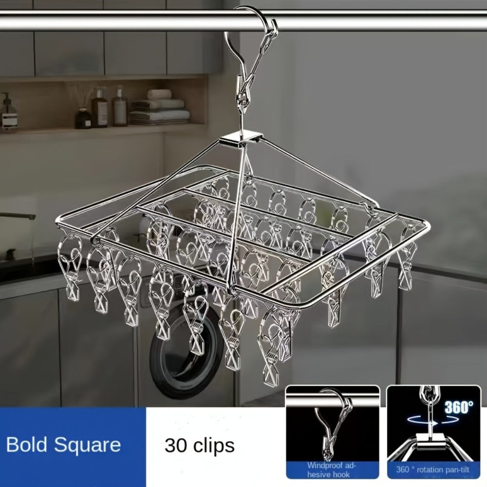 Stainless Steel Hanging Laundry Drying Rack with Square or Round Frame and 30, 40 or 50 Garment Clips