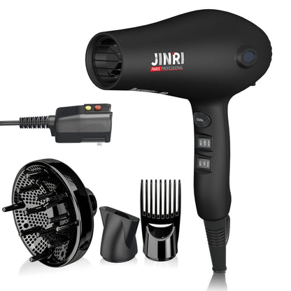JINRI 1875W Hair Dryer with Three Heat Settings, Two Speeds and One- or Three-Accessory Package Options