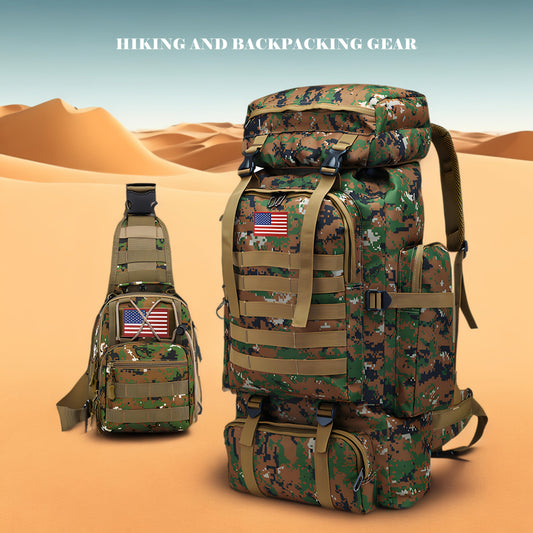 Tactical Backpack 2-Pack 21 Gallon 3-Day Assault Pack with Chest Pack Polyester Stripe for Hiking Camping Hunting Travel Work Sports Men