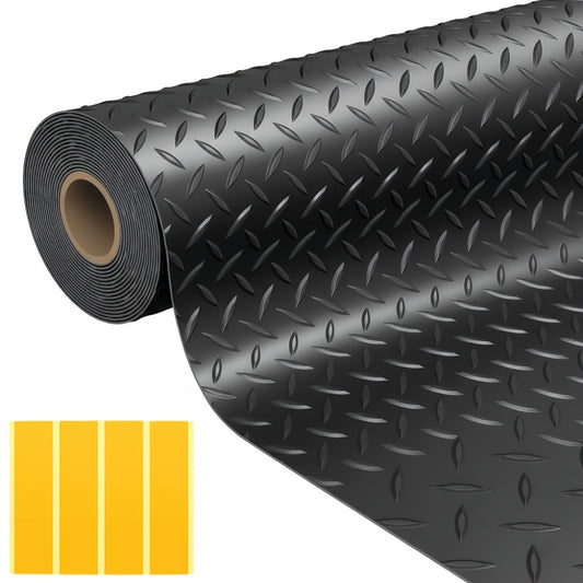 Garage Floor Mat Diamond Plate – 2.8mm Heavy Duty Parking Mat, Water & Stain Resistant Floor Runner for Garage, Golf Cart Parking | Black & Grey, Multiple Sizes