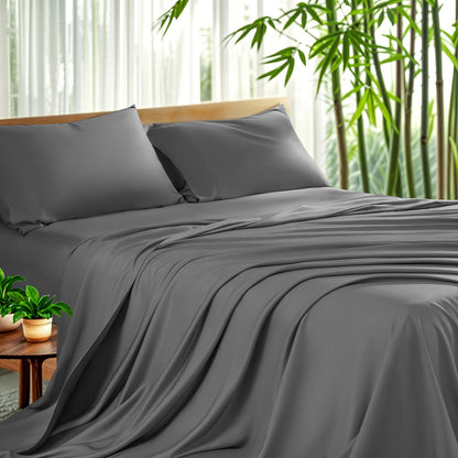 Sheet Set, Four-Piece Bamboo-Blend Plain-Weave Bedding with 16-Inch Fitted Pocket and Thirteen Solid Colors