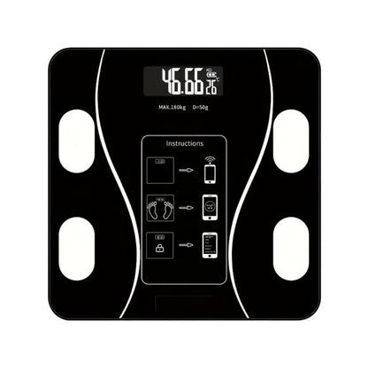 Black Glass Digital Bathroom Scale with Four Electrode Pads, Blue Display and Four Style Options