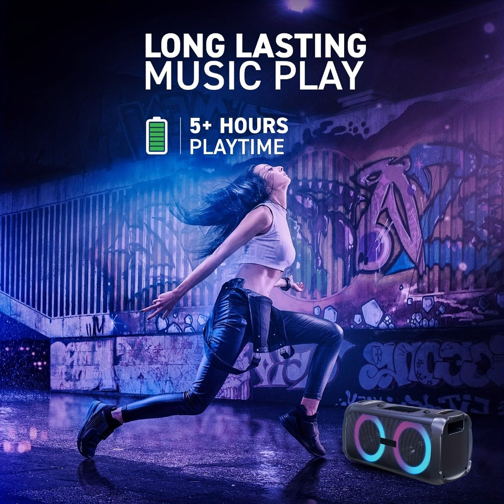 Portable Bluetooth Speaker Large Party Model with Dual 6.5-Inch Woofers, TWS, LED Rings and 5-Hour Battery