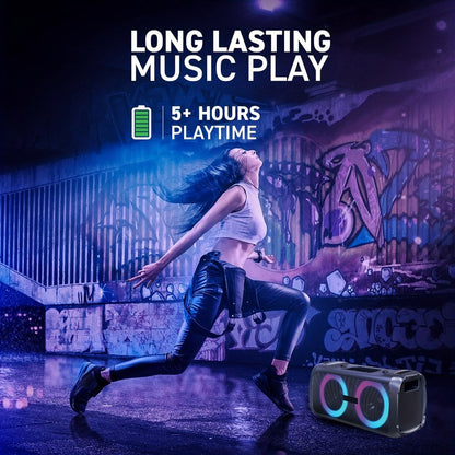 Portable Bluetooth Speaker Large Party Model with Dual 6.5-Inch Woofers, TWS, LED Rings and 5-Hour Battery